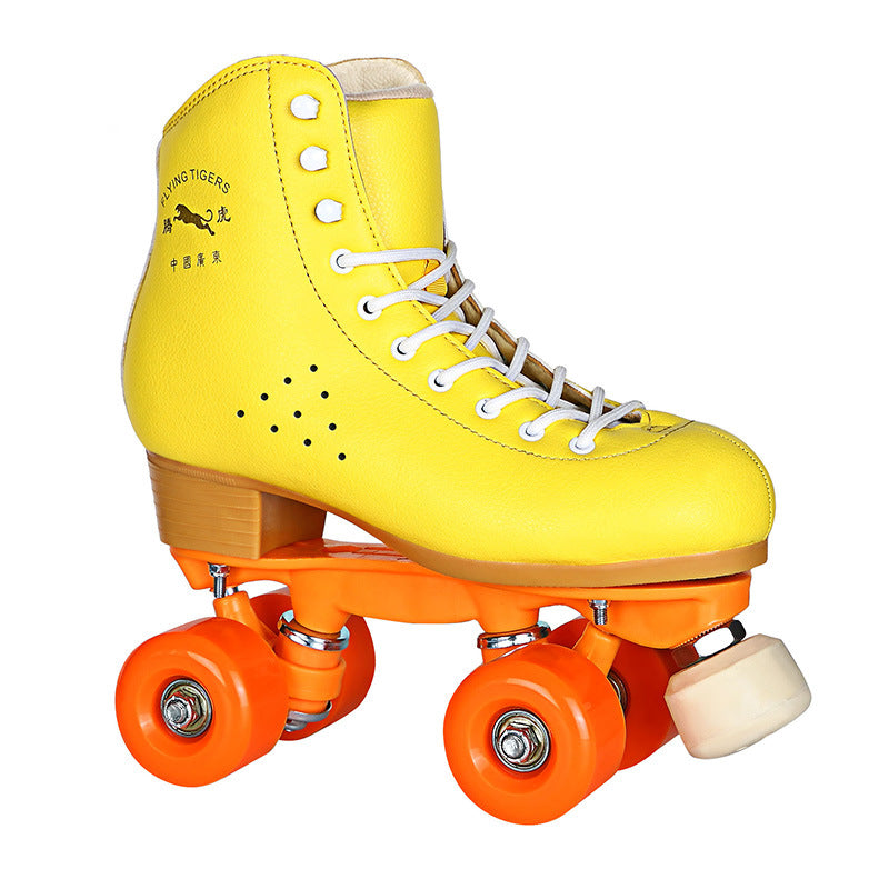 Black Roller Skates Four-wheel Shoes With Adjustable Brake PU Wheels